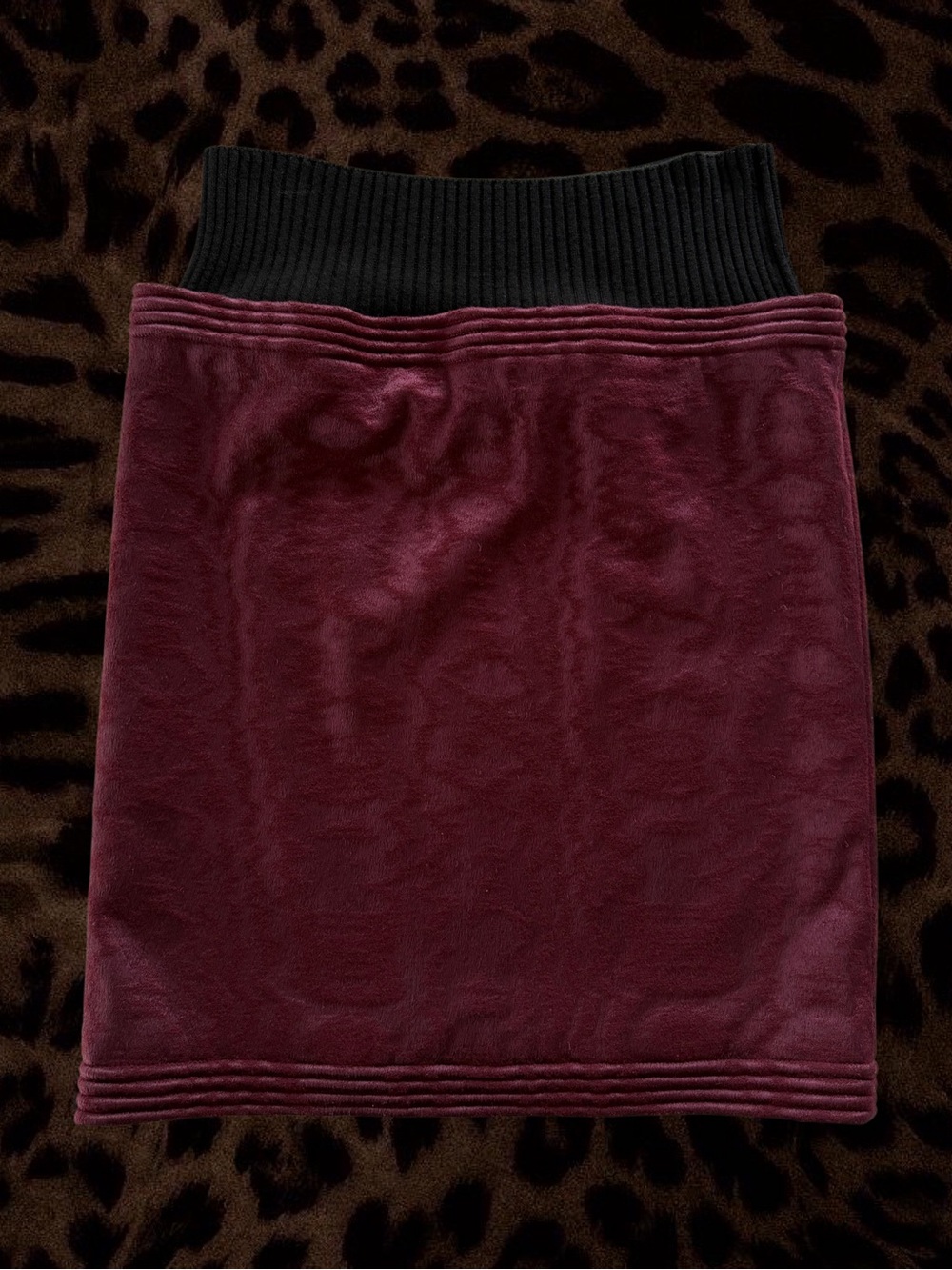 Vintage Jean Paul Gaultier Burgundy Skirt with Black Ribbed Waist